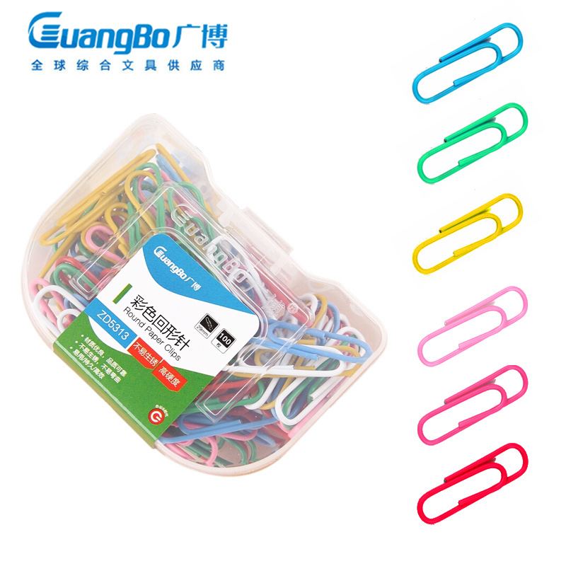 Guangbo 10 boxes of color paper clips metal paper clips 29mm small 100 boxes financial office paper clips anti-rust rotary needle bookmark clip file office stationery