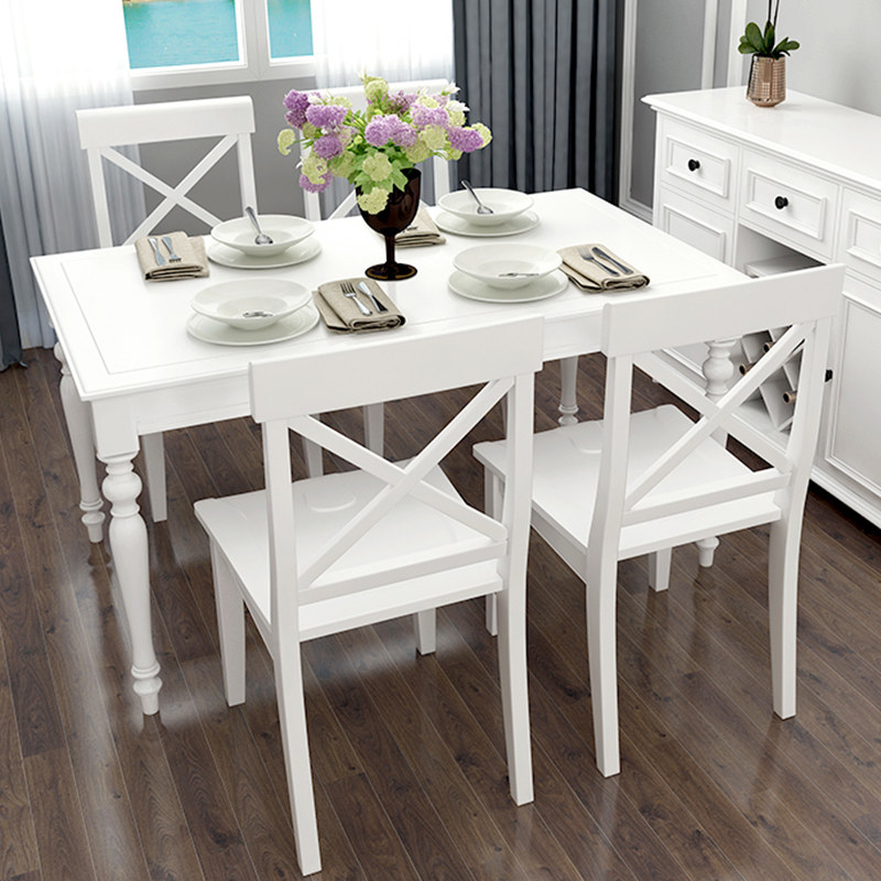 Modern minimalist American table dining chair combined solid wood white 6 people home table dining table
