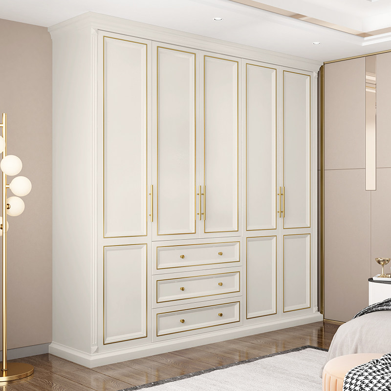 American solid wood wardrobe light luxury modern minimalist white wardrobe storage cabinet sliding door bedroom furniture customization