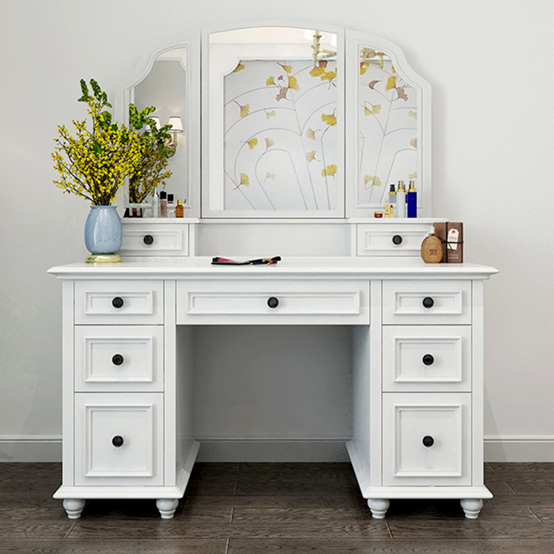 American Makeup Desk Bedroom small family Type European solid wood Makeup Table Minimalist White Makeup Desk Storage
