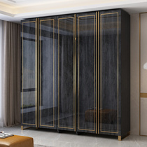 Wardrobe light extravagant modern minimalist cloakroom black baking lacquered tempered glass door bedroom custom cabinet big closet