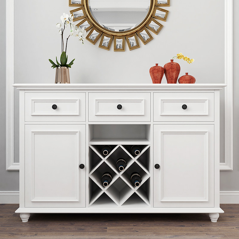 American Countryside Solid Wood Dining Side Cabinet Wine Cabinet Living-room Containing Cabinet Minima Modern White Dwarf Bowl Tray Cabinet Storage Cabinet Customised