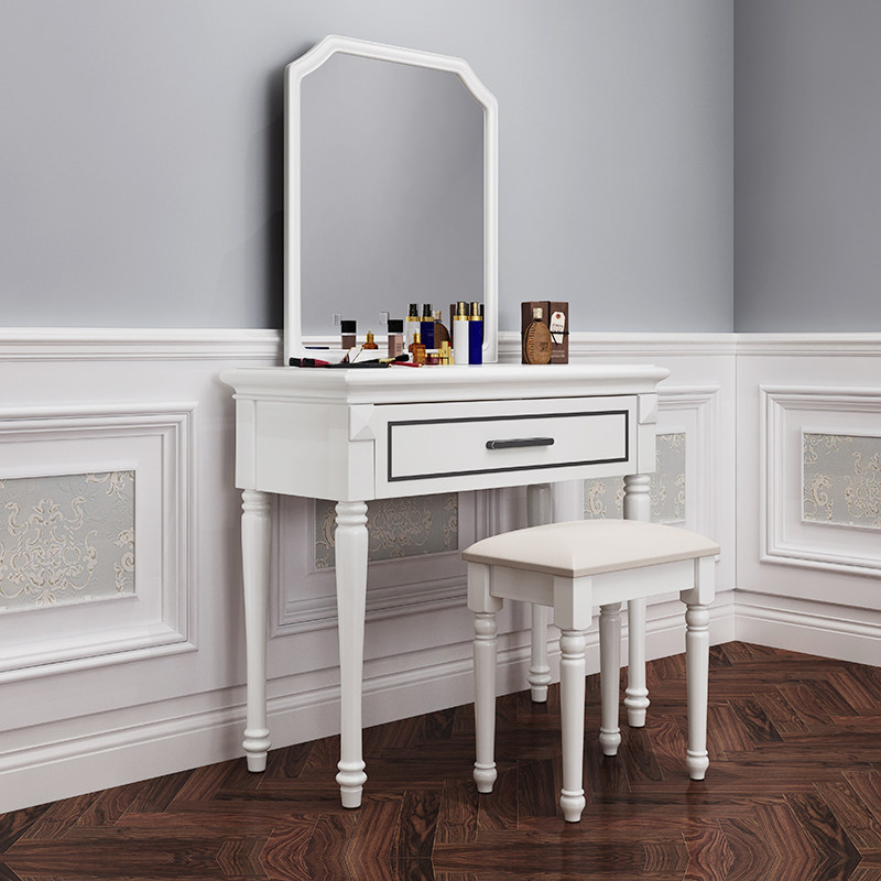 Standout American solid wood Makeup Bench Bedrooms Small Family style Log Makeup Table Minimalist White Makeup Desk Storage