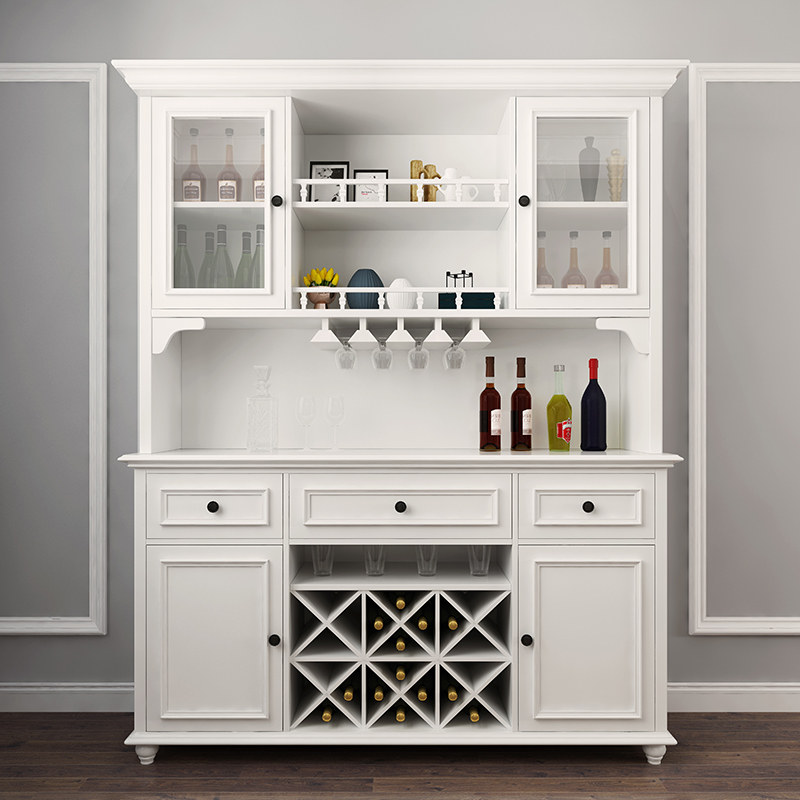 American White Dining Cabinet Wine Cabinet Combined Modern Simple Dining Room Cabinet Order Storage Solid Wood Genguan Cabinet Customizable