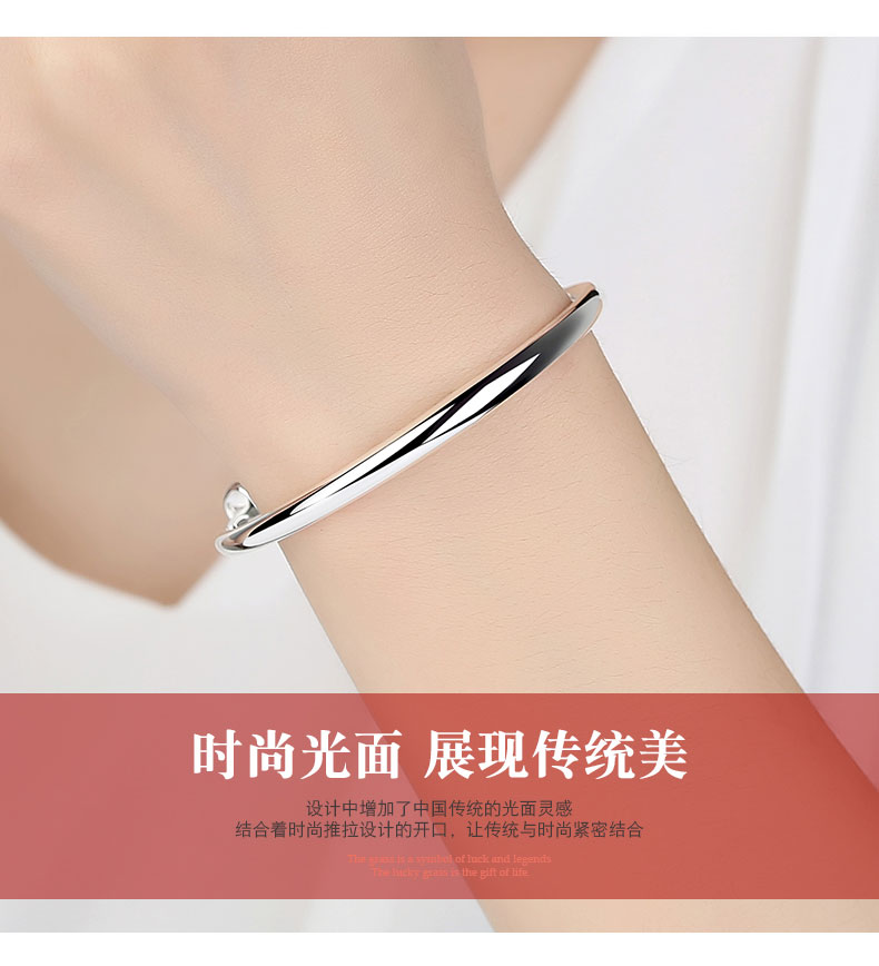 Vòng tay bạc 999 Sterling Bạc Nữ Thời trang Ngôi sao Vòng đeo tay Cặp đôi Vòng tay bóng loáng Trang sức sinh viên Gửi bạn gái vòng ngọc bích