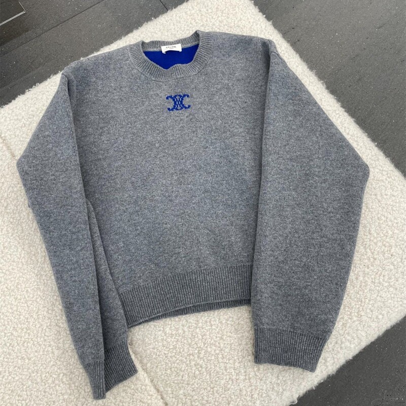 Celine Celine New Classic Sweater with Embroidered Logo on the Chest in Contrasting Colors for Men and Women Celine Celine New Classic Sweater with Embroidered Logo on the Chest in Contrasting Colors for Men and Women