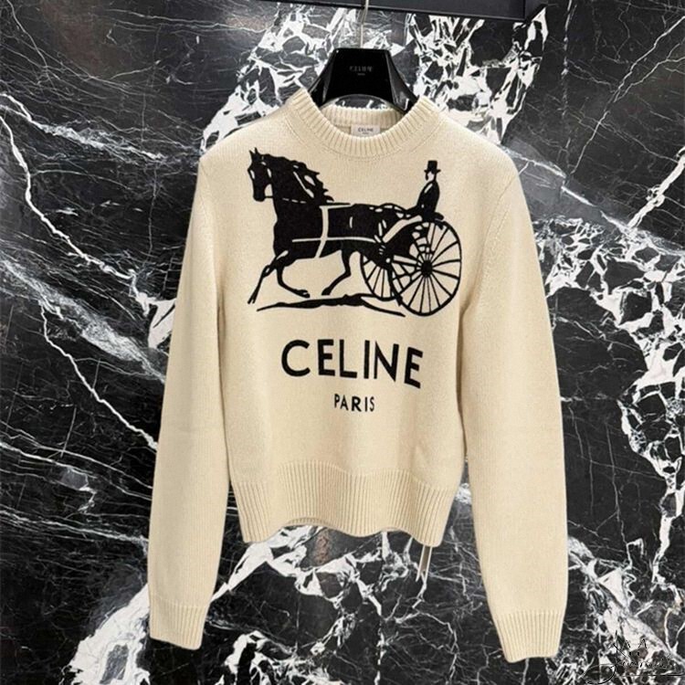 Celine Celine's New Classic Embroidered Letter Logo Knight and Horse Logo Sweater Women's Knitwear Men's Top Celine Celine's New Classic Embroidered Letter Logo Knight and Horse Logo Sweater Women's Knitwear Men's Top