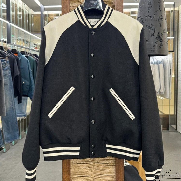 Celine Celine's New Classic Shoulder Cuff Patchwork Contrasting Leather Aviator Baseball Jacket for Women and Men