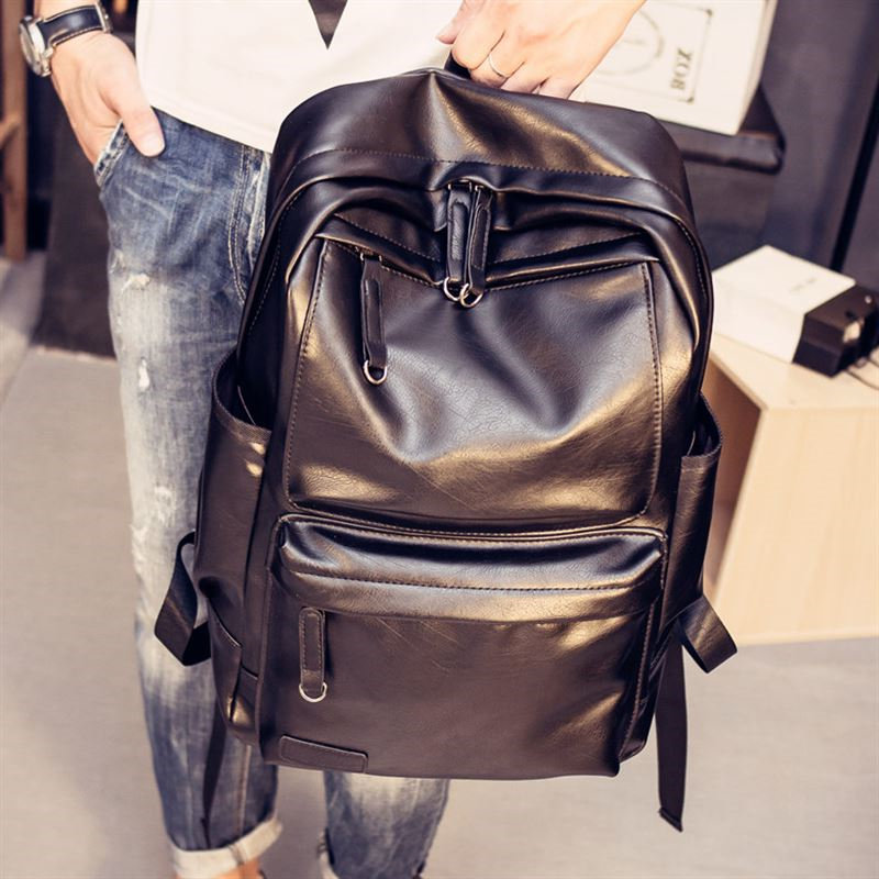 Europe station leather men's bag simple backpack Korean version large capacity travel bag school bag soft leather men's tide backpack