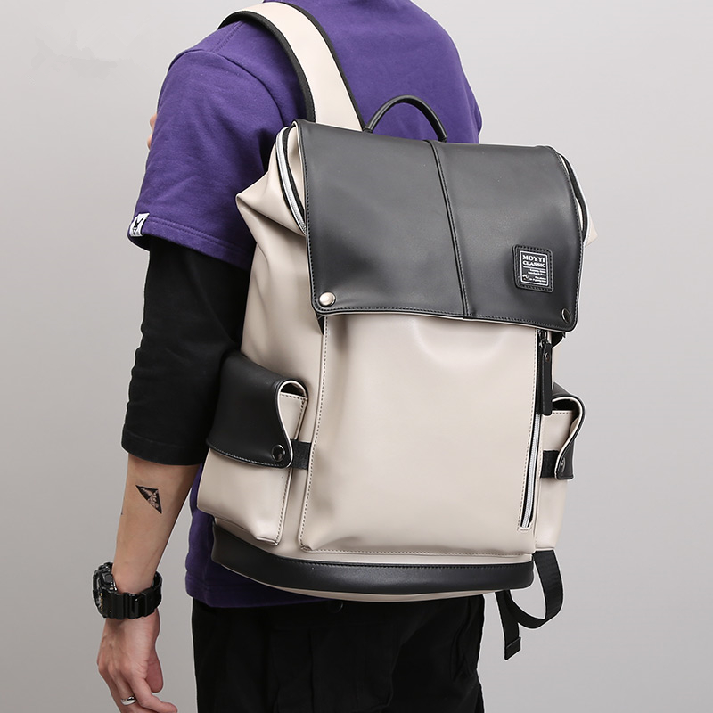 Europe station men's leather backpack travel backpack fashion trend school bag Korean version business computer bag large capacity