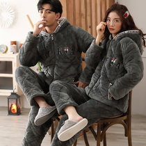 Winter three-layer thick warm coral velvet cotton couple pajamas Mens Womens cotton-padded jacket home clothing winter suit
