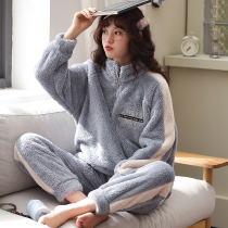 Coral velvet pajamas womens autumn and winter models plus velvet padded winter flannel set home clothes womens lamb suit