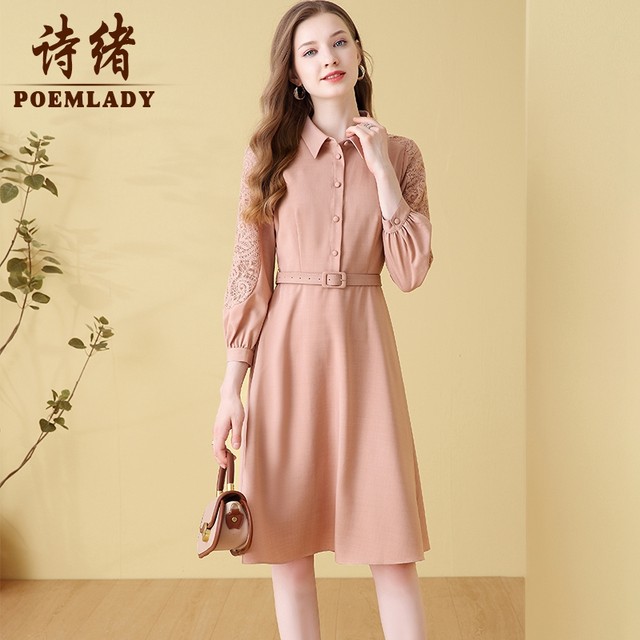 Shixu French elegant lady shirt dress mid-length 2024 new spring style temperament waist 60203