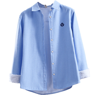 内搭刺绣加绒加厚衬衫女士2023秋冬季新款韩版长袖保暖打底上衣潮