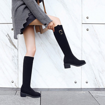 Knee-high boots womens 2021 autumn and winter new high barrel boots womens flat flat thin stretch single boots thick heel British knight boots