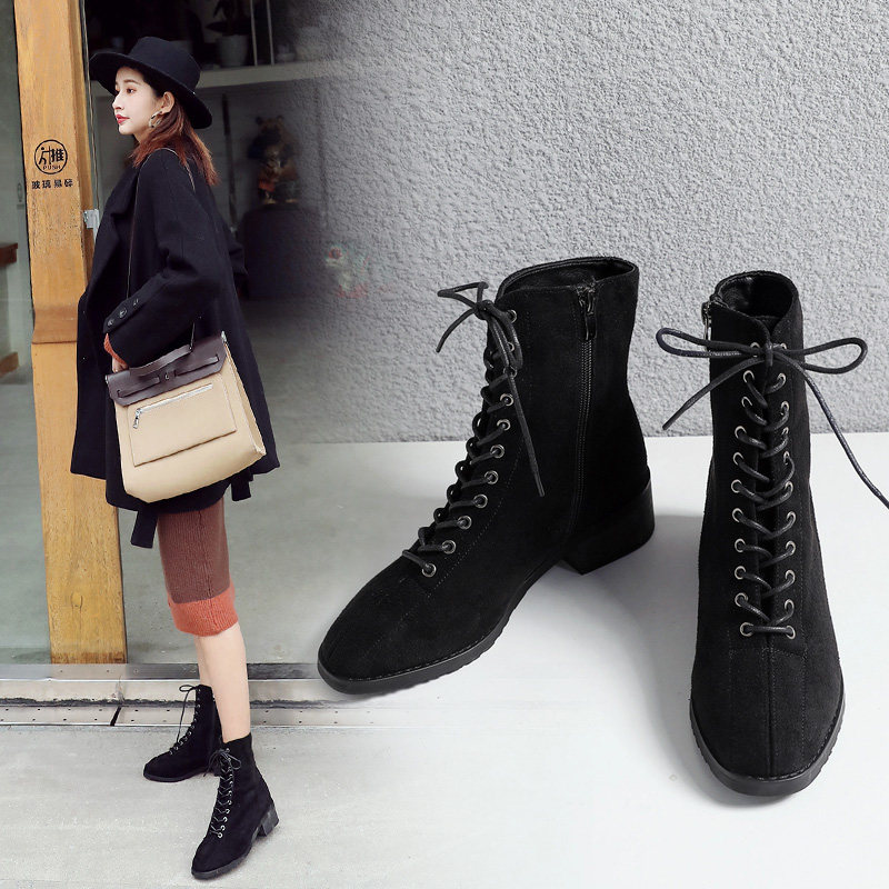 Martin Boots Woman Shoes Winter 2020 New cashmere velvety Inn lace cotton shoes plus suede net red skinny short boots