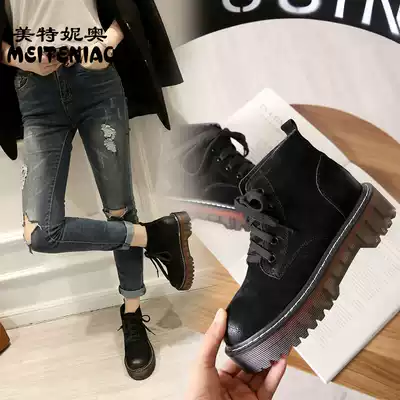 Martin boots female thick-soled lace-up new short boots Spring and autumn single boots thick heel beef tendon retro English muffin boots