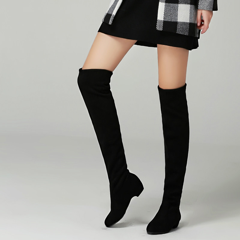 Meetanio European and American slim leg over knee boots female horseshoe heel with long boot female plus suede high cylinder boot sleeve conspicute female boots