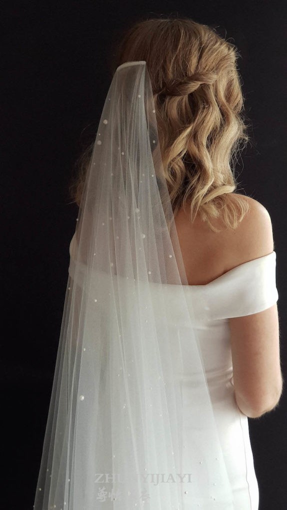 Wedding veil wild comb double layer new pearl veil headdress super fairy long tail soft yarn 2020 new veil