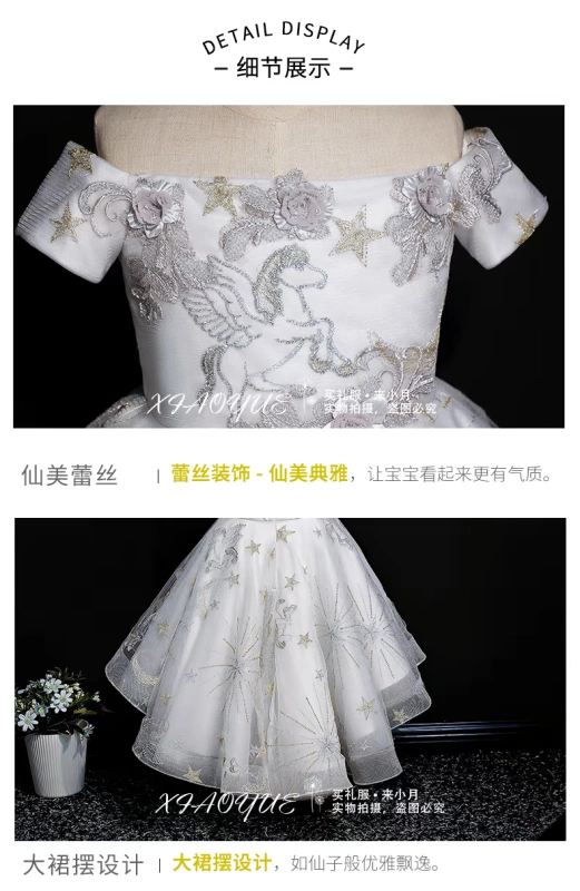 Cô gái nhỏ ăn mặc váy cưới từ nữ vai lớn trẻ em trẻ em buổi tối catwalk sinh nhật piano chủ trang phục quan ao tre em
