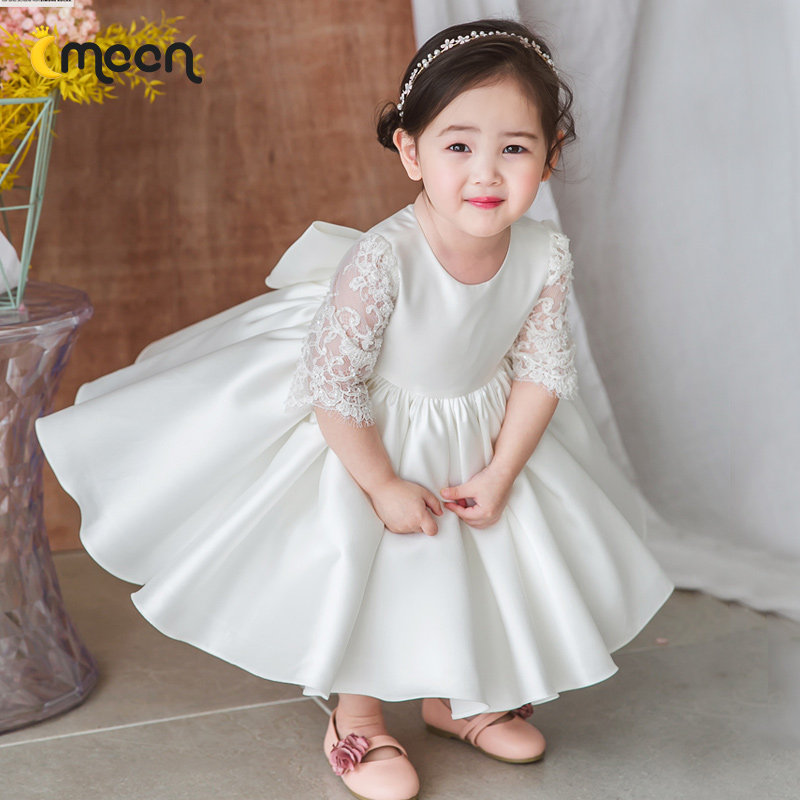 Small Moon Summer Lace Sleeves White Children Flowers Children's Gown Princess Fluffy Dress 50% Sleeves Women Host Birthday Walk Show