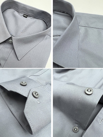 寸衬衫男士长袖抗皱免烫修身高级感商务正装竹纤维休闲短袖灰衬衣