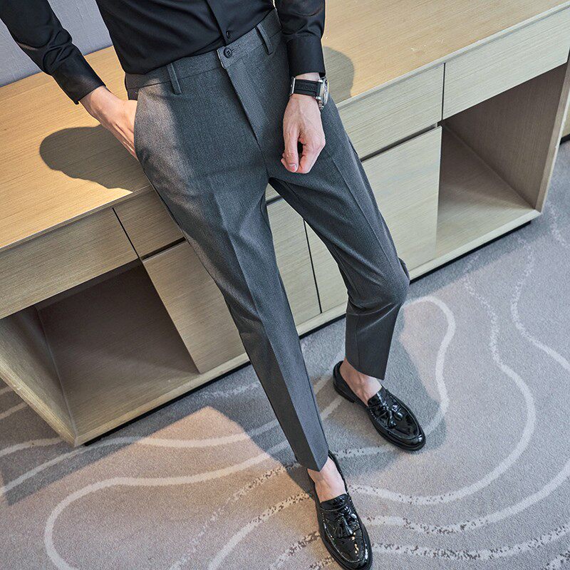 Casual trousers men's Korean style slim-fit trendy pencil pants spring and autumn business suit pants gray nine-point suit pants
