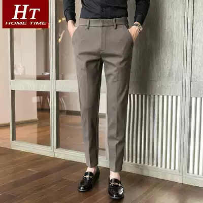 Autumn and winter trousers men's Korean slim-fit trend handsome nine-point small feet casual brushed thickened suit pants