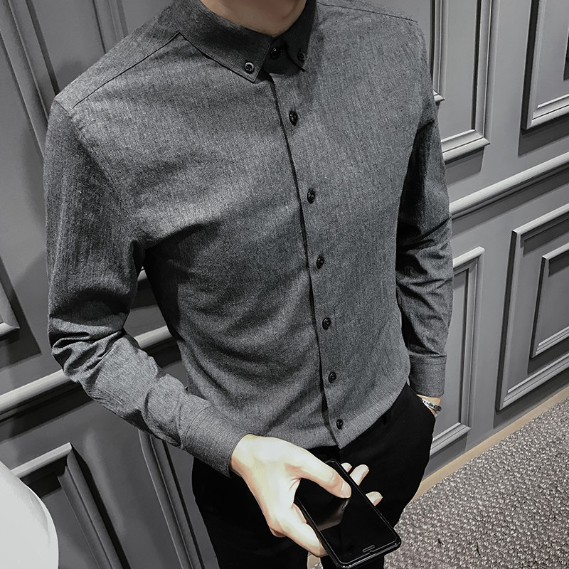 2021 New Spring and Autumn Long-sleeved Shirt Men's Korean Style Slim Trendy Handsome Business Casual Shirt Gray Inch Shirt