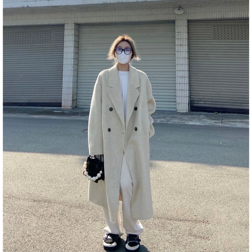 Длинное демисезонное шерстяное пальто, изысканный стиль, коллекция 2023, средней длины, увеличенная толщина