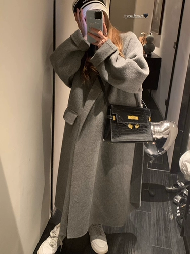 Шерстяное демисезонное шерстяное пальто, куртка, джинсы с начесом, длинный ремень, средней длины