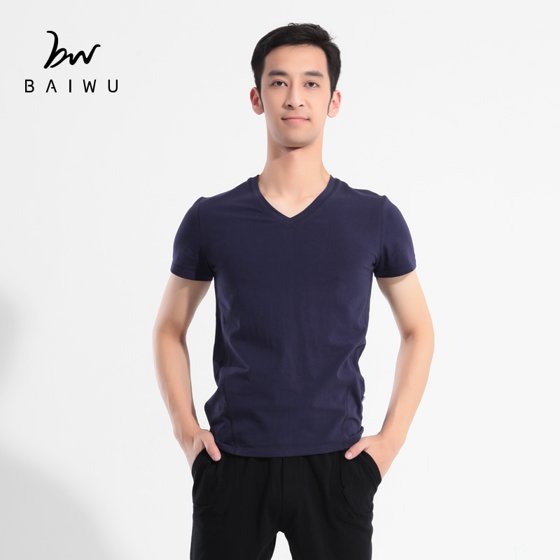 Kashiwaya dance practice suit adult men's V-neck half-sleeve top cotton base training fitness T-shirt slim 116102005
