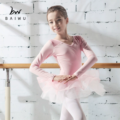 Baiwu Ballet Kids's Net пряжа с длинными рукавами в середине -спинке подключенная девочка Performance 117241009