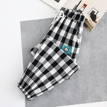 Girl Casual Pants Summer Dress Pants 2022 New Spring Autumn Children Sports Pants Bungling Pants A Large Black And White Plaid