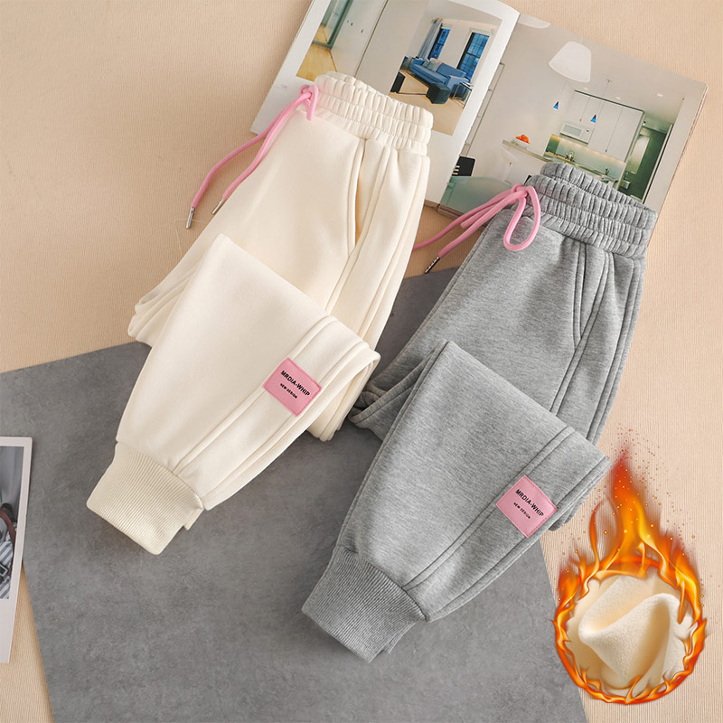 Girl Autumn Pants Children Pure Cotton Grey Casual Long Pants CUHK Tong Suede Sports Pants Girl Winter Dress-Taobao