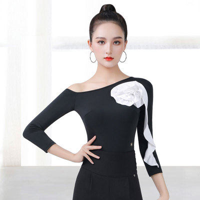 Dan Baoluo's new female Jiteba jumpsuit dance clothes modern dress slanted shoulder rose Latin dance practice clothes