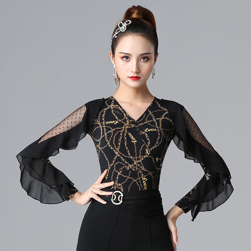 New dampao women's V collar Latin dance dress Moden dance suit dance dress rehearsant dress rehearswear