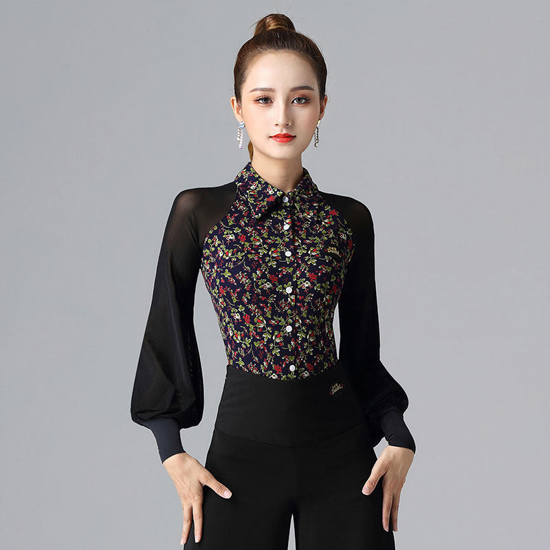Dambao Roo New Woman Long Sleeve Blouse Blouse Collar Morden Dance Suit Waltz Dancing Clothes Latin Dance Dancing Costume