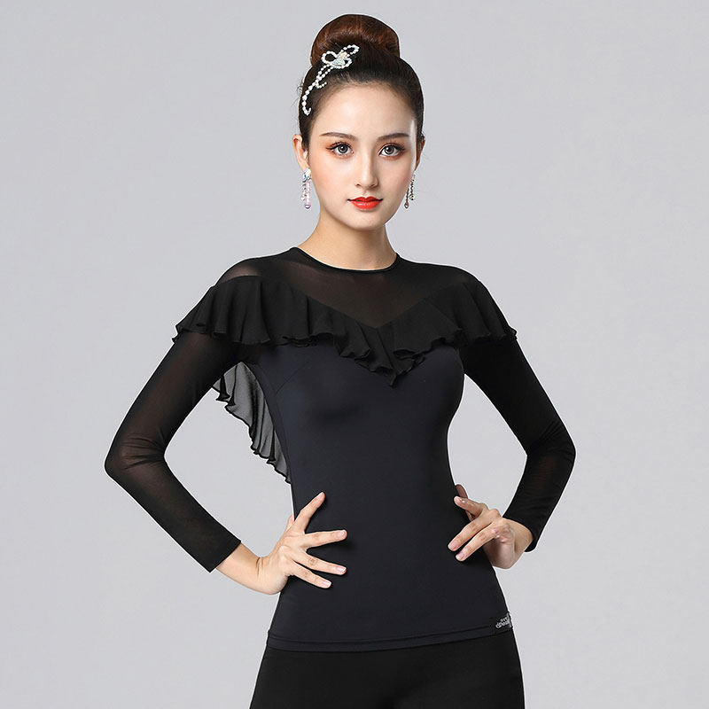 Dan Bao Luo new female Latin dance mesh long sleeve top national standard dance dress ice silk modern practice dress ballroom dance costume
