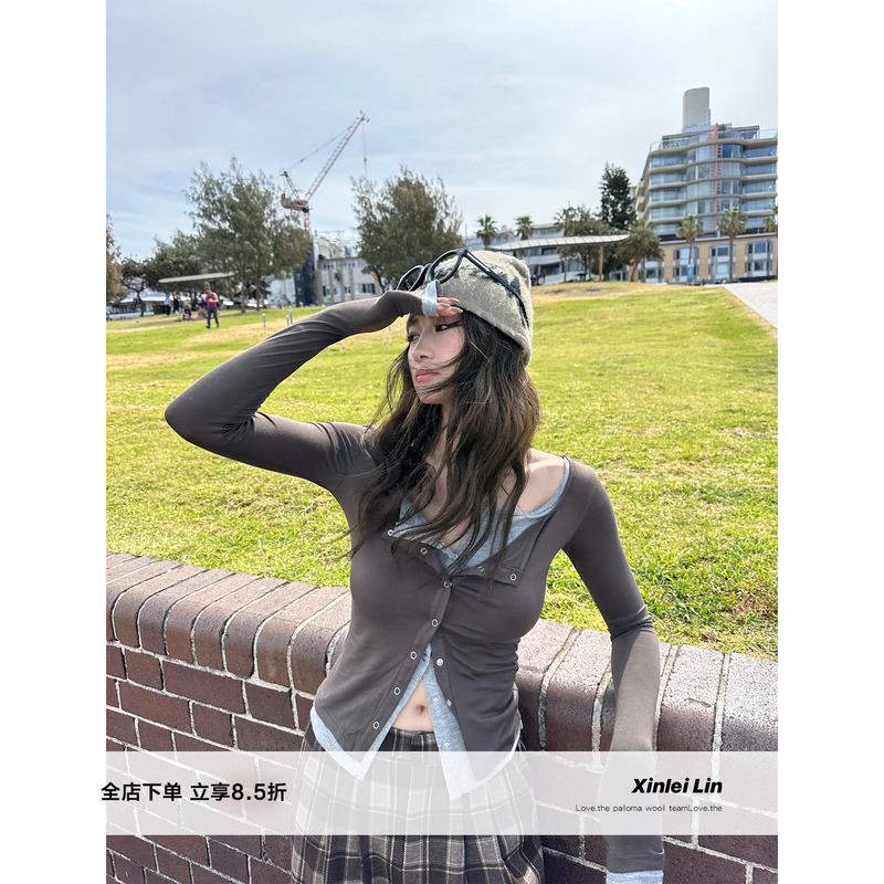 Xinlei Lin "Reverse Time" Faux Two-Piece Modal Long-Sleeve Base Shirt for Women, Versatile Autumn and Winter Top