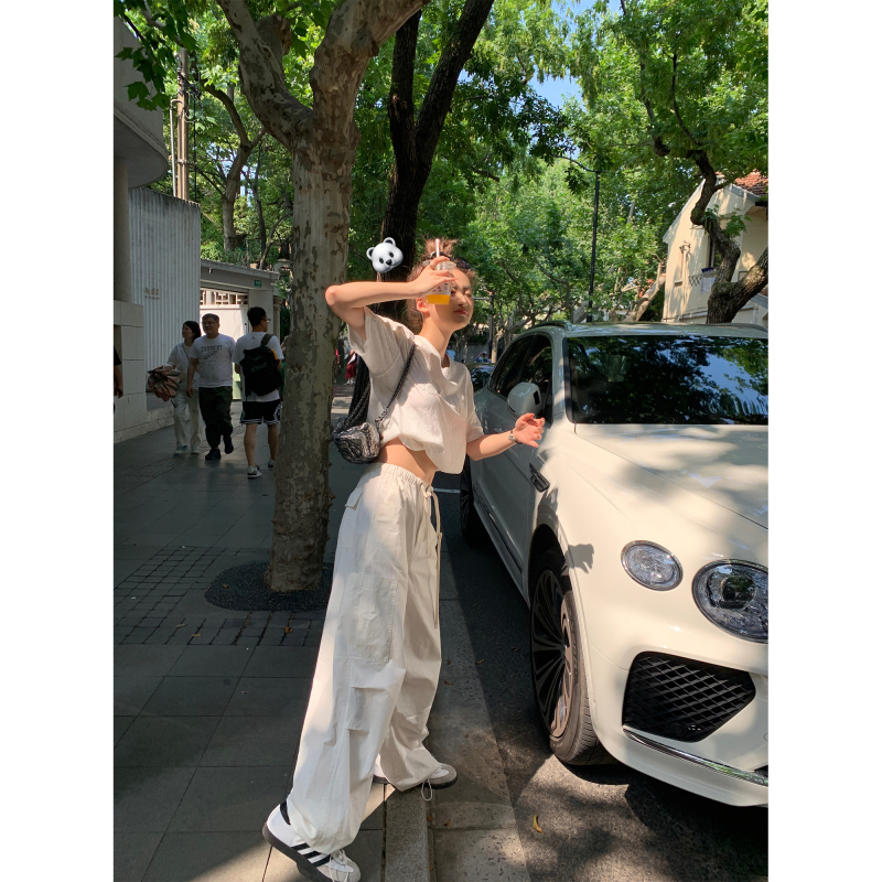 Xinlei Lin New Summer Refreshing Washed Cotton Breathable White Casual Cargo Pants Parachute Pants Xinlei Lin New Summer Refreshing Washed Cotton Breathable White Casual Cargo Pants Parachute Pants