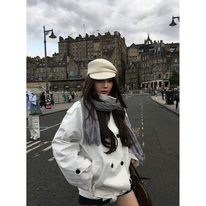 Xinlei Lin "Liz Illustrated Magazine" Lapel Stand-Up Collar Short Trench Coat Jacket