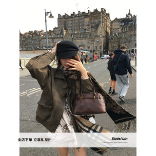 Xinlei Lin“巴赫旧约”仿麂皮纹理感复古做旧廓形皮衣短夹克外套