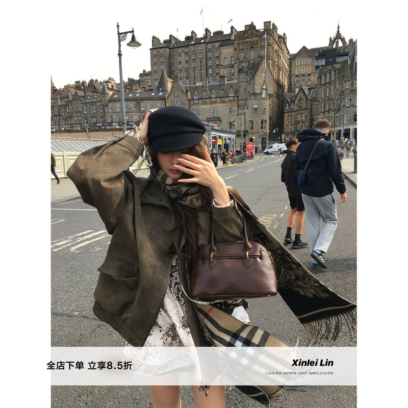 Xinlei Lin's "Bach Old Testament" Faux Suede Textured Vintage Distressed Silhouette Leather Short Jacket