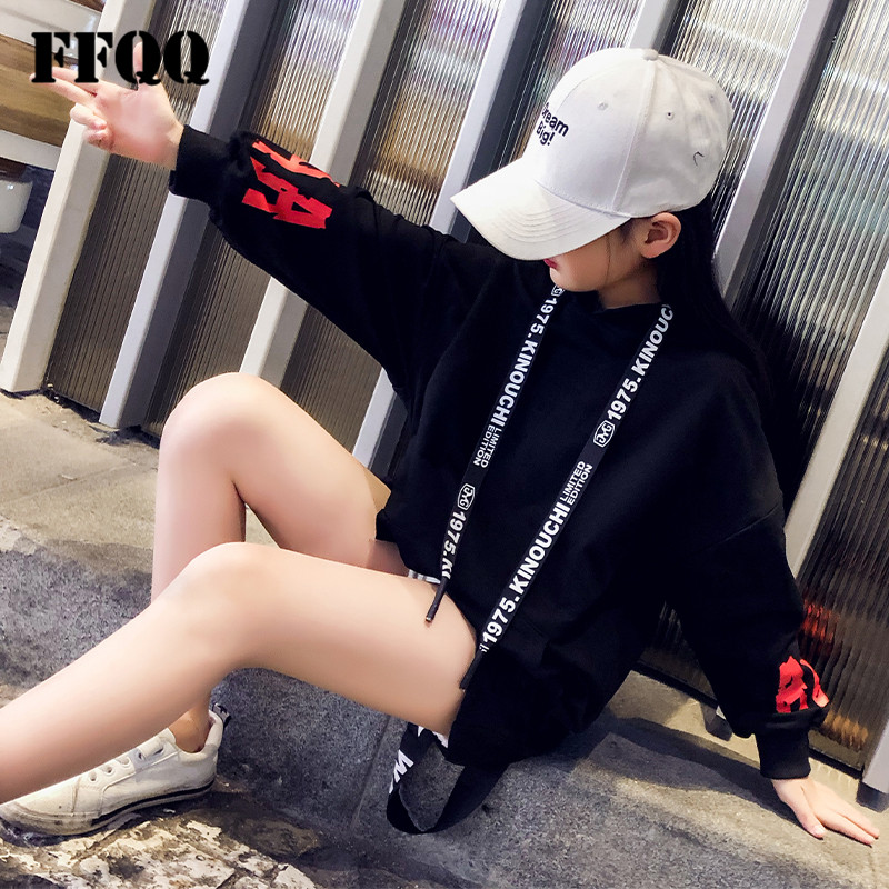 Girls' black thick cotton T2022 new spring and autumn tide cool middle-aged children's girls net red fried street autumn clothes children's long version