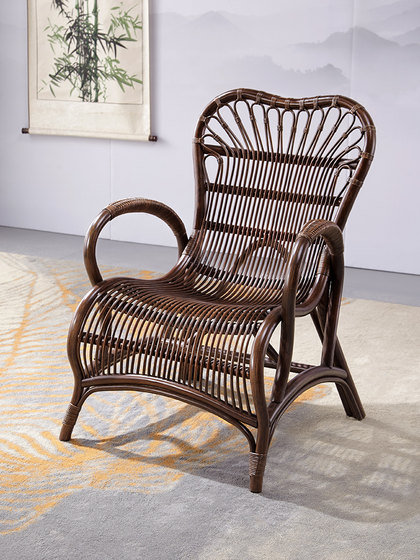 阳台天然真藤藤椅靠背椅家用腾椅子靠背藤条椅单人滕椅藤编老人椅