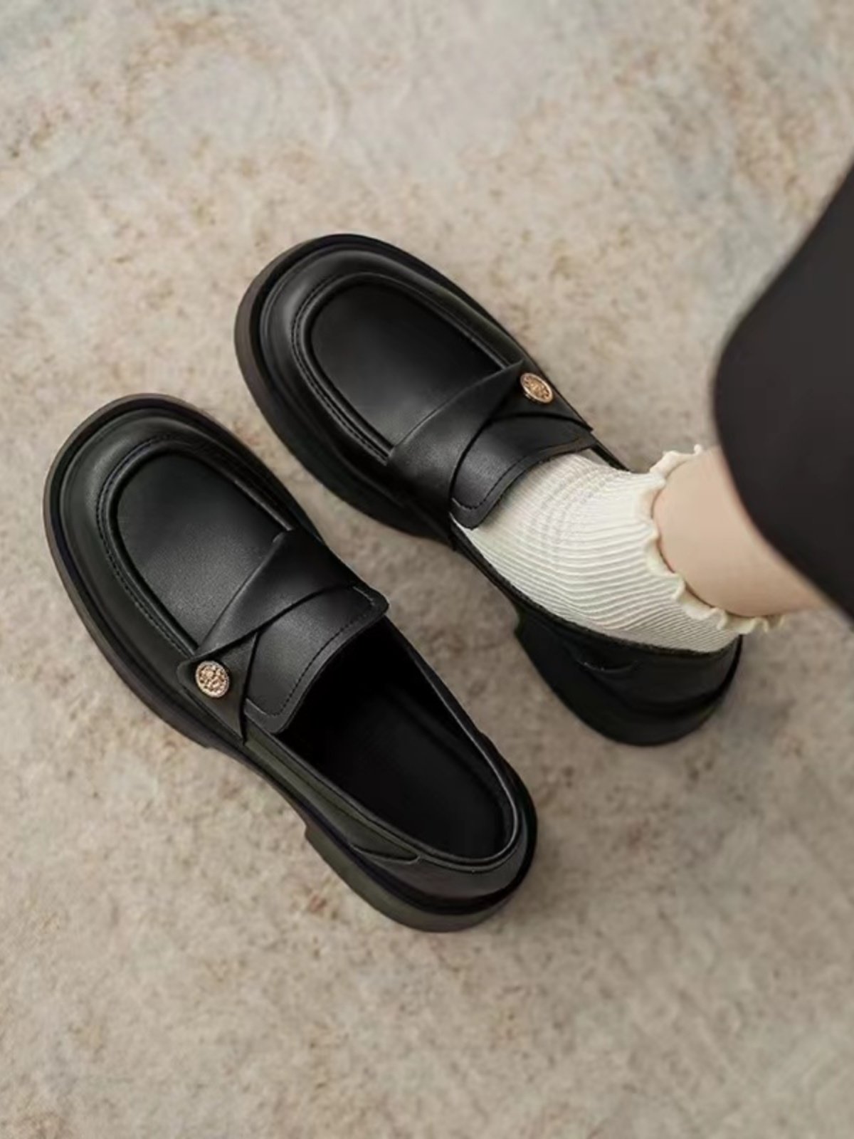 Genuine Soft Leather Coin Loafers for Women, Retro 202 Spring New Style British Flat Shoes, Slip-On Small Leather Shoes for Women