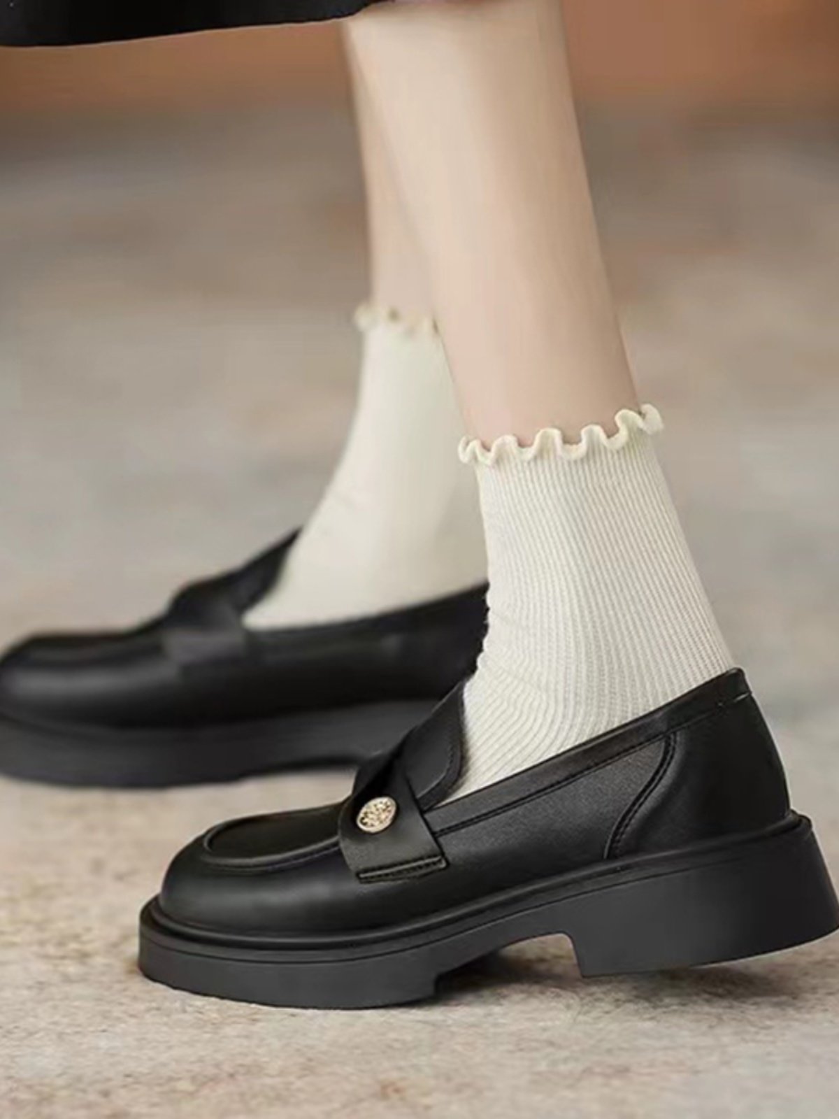 Genuine Soft Leather Coin Loafers for Women, Retro 202 Spring New Style British Flat Shoes, Slip-On Small Leather Shoes for Women