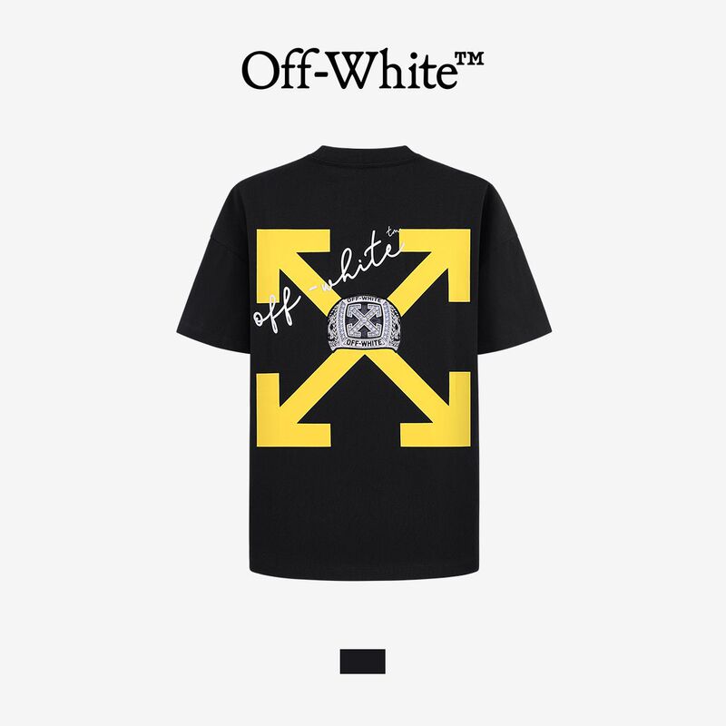 [Official Authentic Product] Off-White Short Sleeve T-Shirt for Men and Women, Couple's Arrow Diamond Ring Loose Fit Pure Cotton Round Neck Top