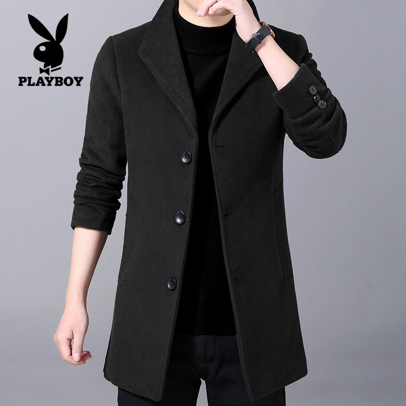 Playboy hair whisper coat men winter commercial wool warm and Korean edition trend in middle and long-edition coat